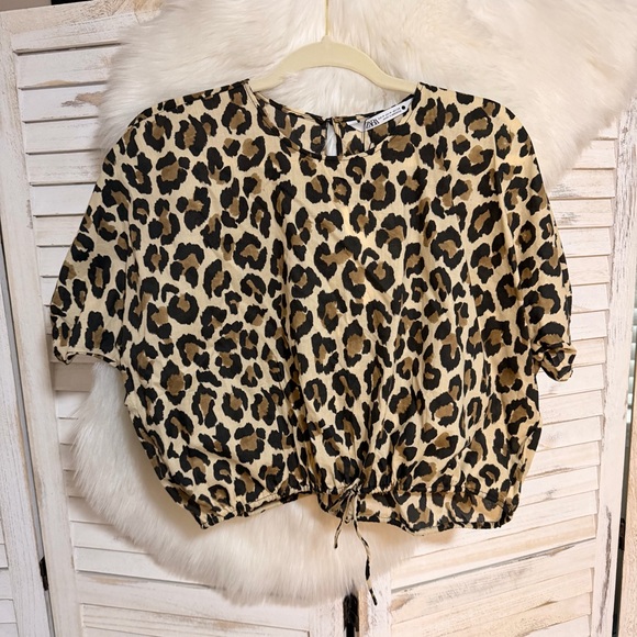 Zara Black and Tan Leopard Print Blouse - Picture 2 of 8